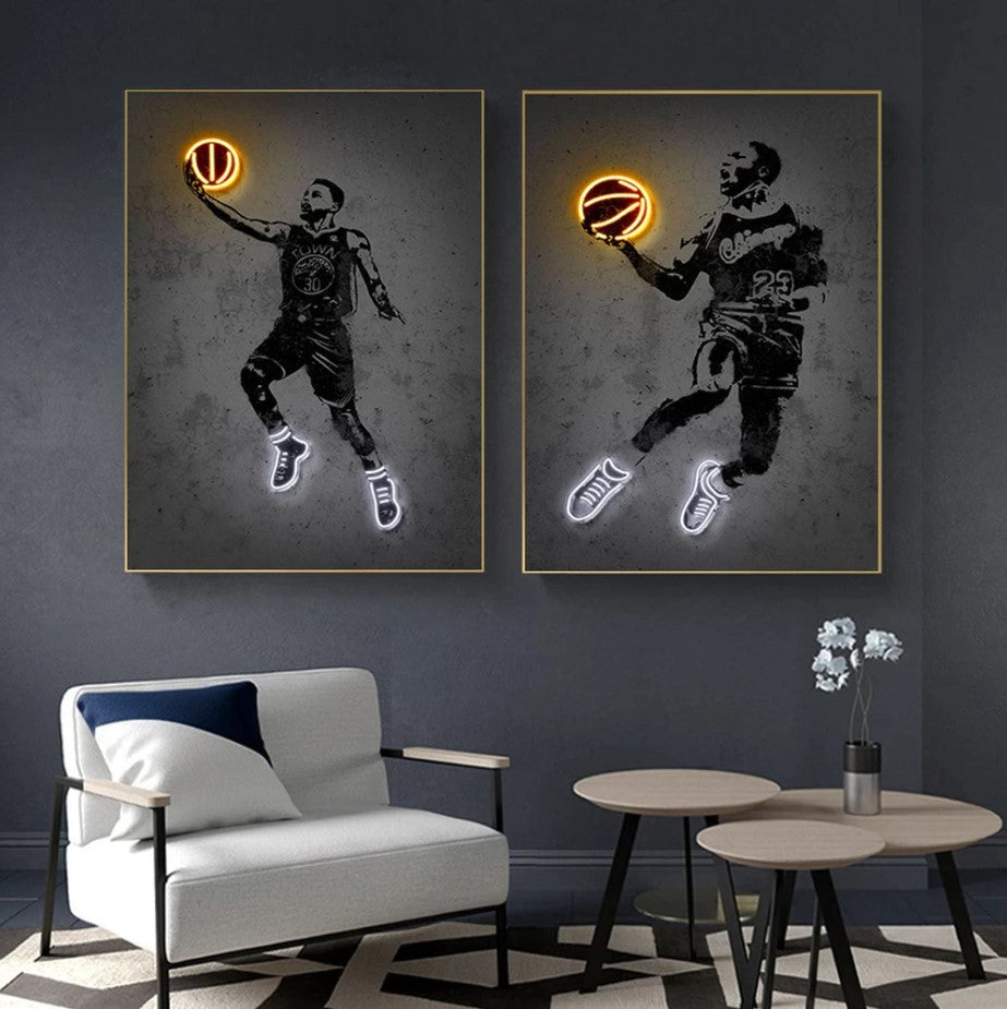 Neon Basketball Sport Posters Canvas Painting Wallsdefined