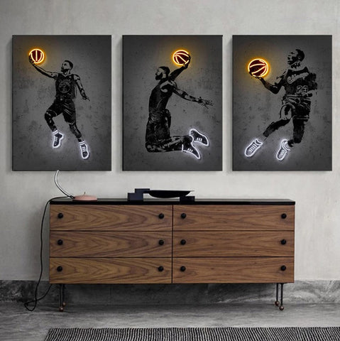 Neon Basketball Sport Posters Canvas Painting Wallsdefined