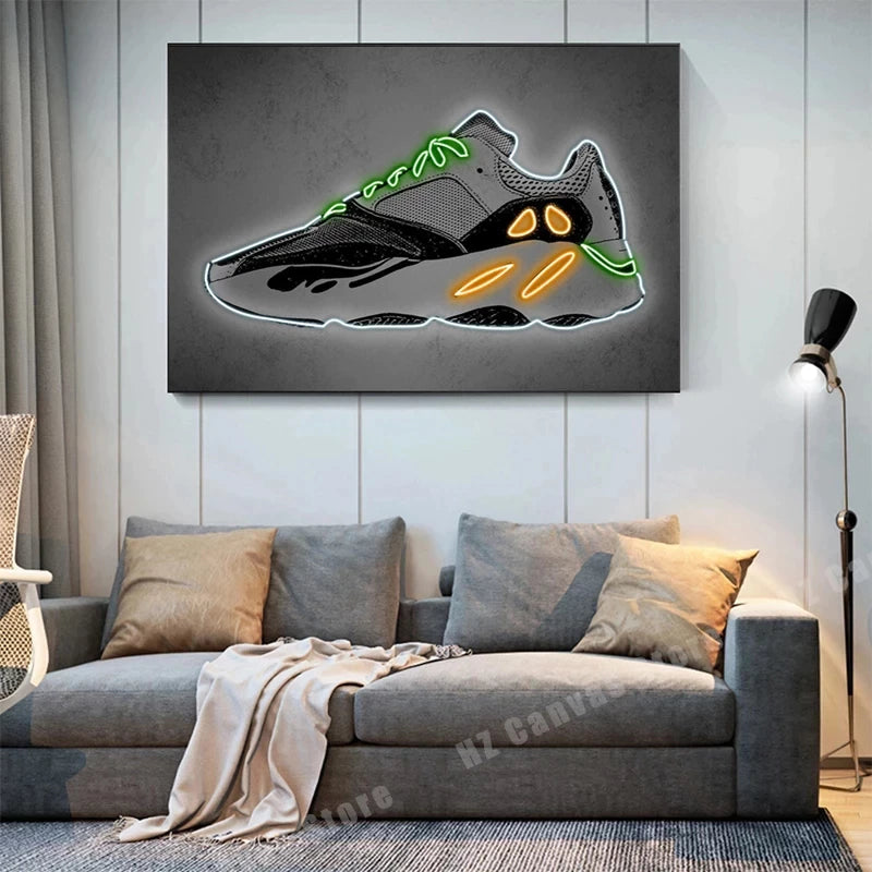 Neon Art Sneaker Canvas Painting Wallsdefined