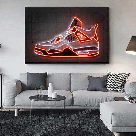 Neon Art Sneaker Canvas Painting Wallsdefined