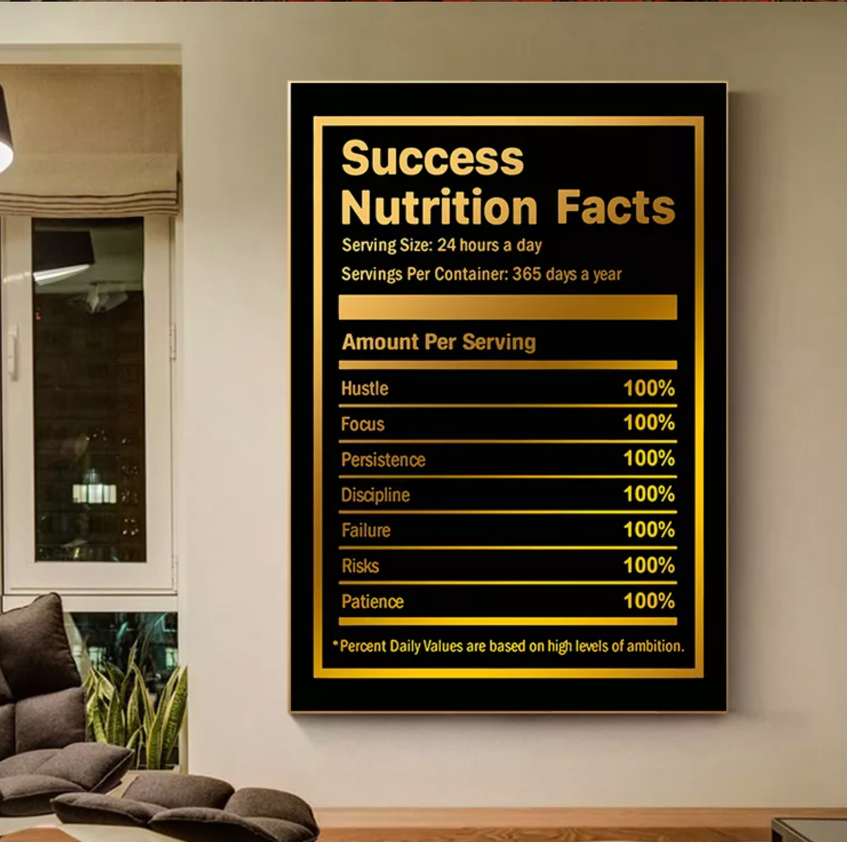 Canvas Gold Poster; Success Nutrition Facts My Store