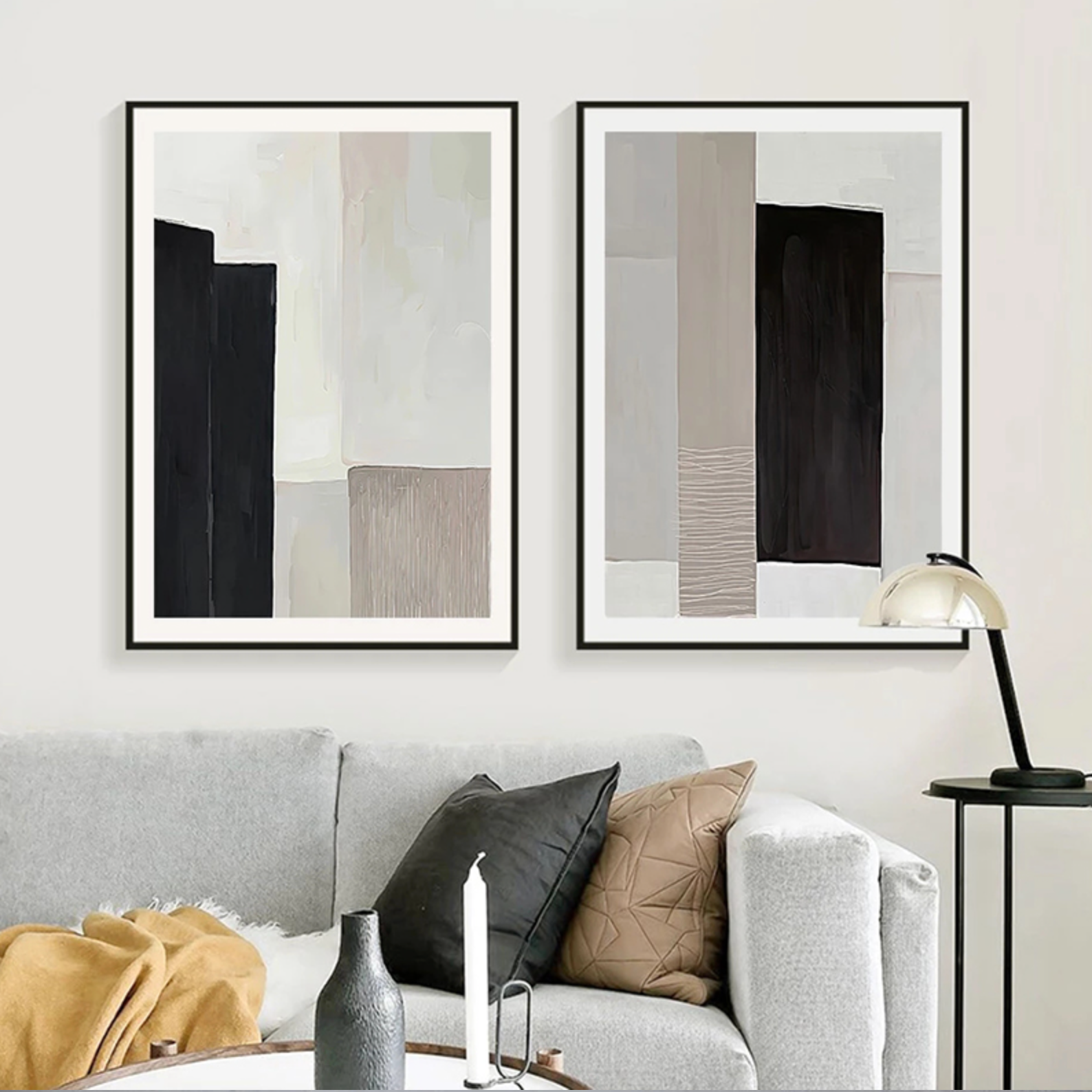 Contemporary Abstract Blue Black and Beige Canvas Print Wallsdefined