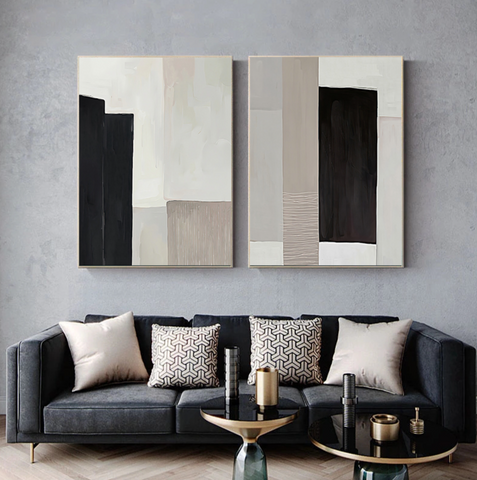 Contemporary Abstract Blue Black and Beige Canvas Print Wallsdefined