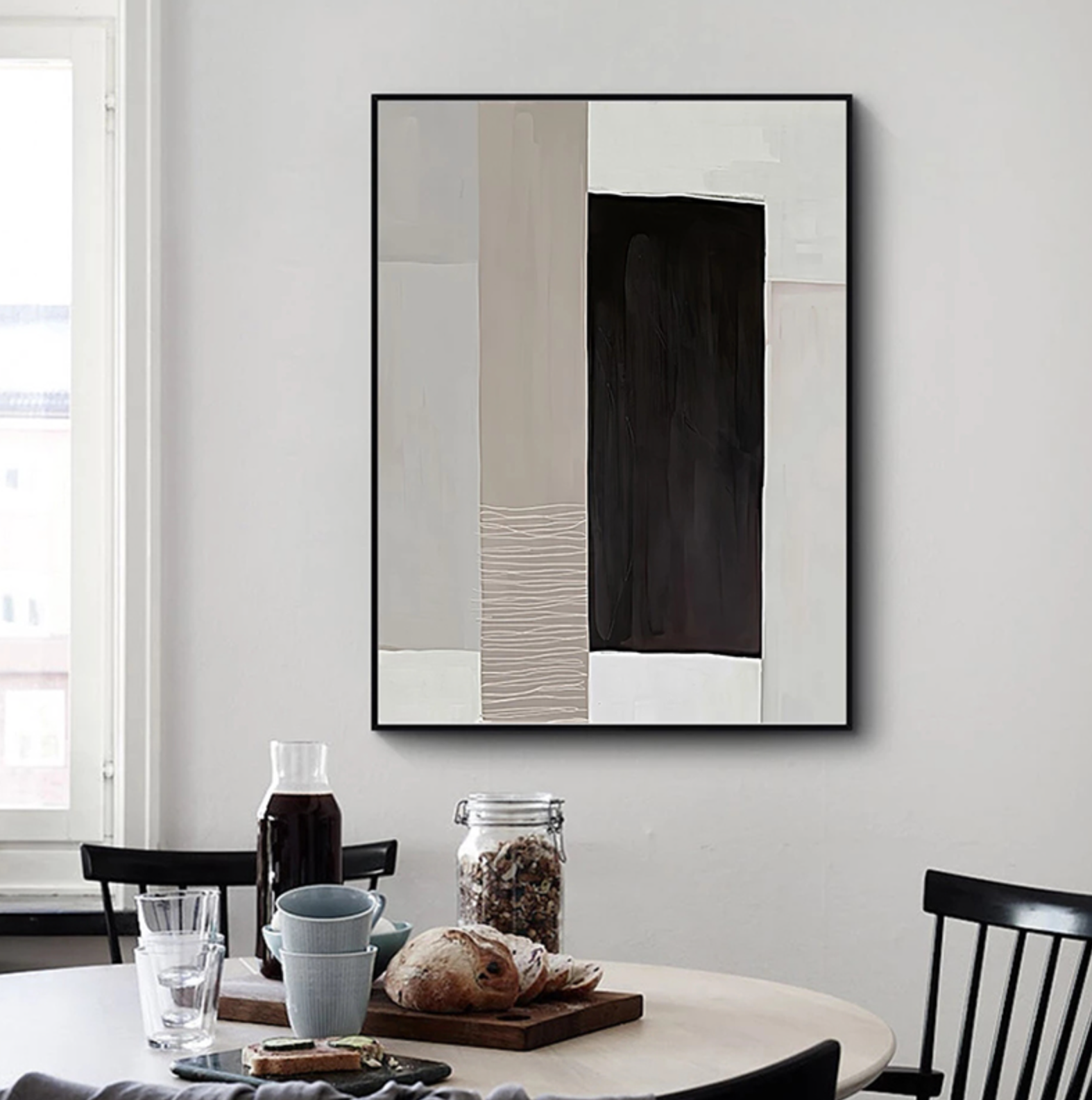 Contemporary Abstract Blue Black and Beige Canvas Print Wallsdefined