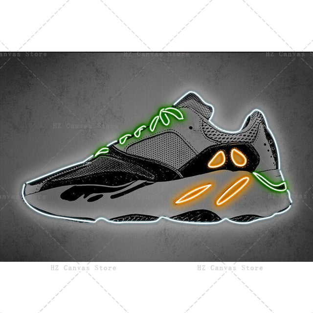 Neon Art Sneaker Canvas Painting Wallsdefined